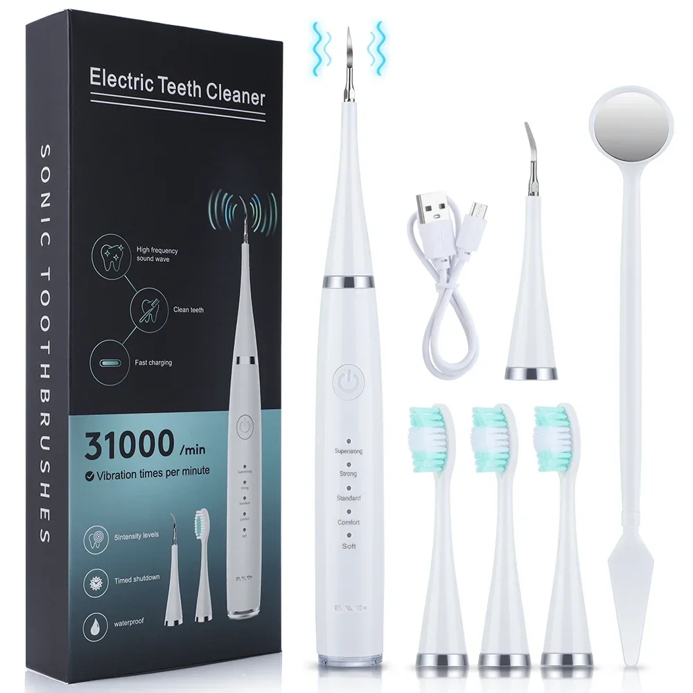Teeth Whitening Professional - เครื่องขูดหินปูนอัลตราโซนิกสำหรับทำความสะอาดฟัน กำจัดคราบหินปูน กำจัดคราบพลัค ชาร์จซ้ำได้ ฟอกสีฟัน ดูแลช่องปาก