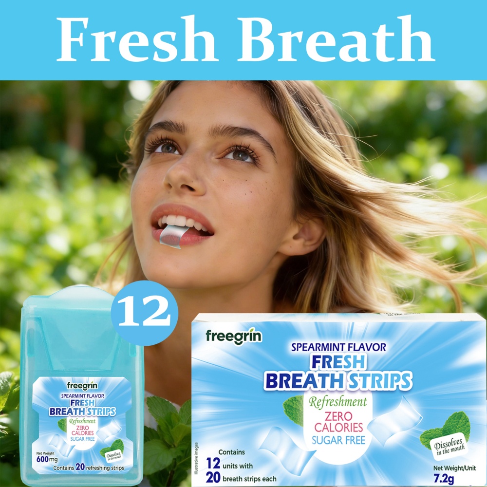 Teeth Whitening In Office - แผ่นอมรสเปียร์มิ้นต์ FREEGRIN สำหรับลมหายใจหอมสดชื่น พกพาสะดวก แผ่นอมเพิ่มความสดชื่นในช่องปาก เม็ดอมละลายเร็ว