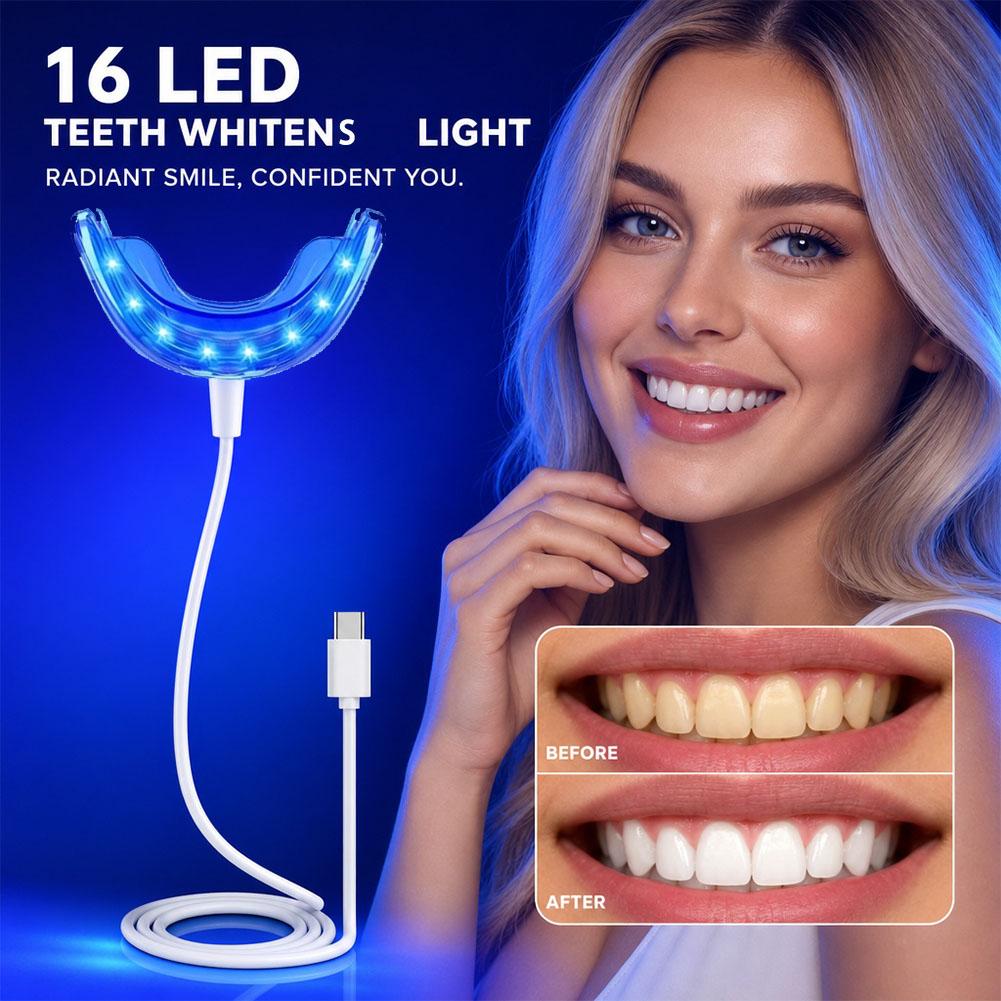 Teeth Whitening With Blue Light - อุปกรณ์เร่งฟอกสีฟันอัจฉริยะ ไฟ LED สีฟ้าแบบพกพา ชาร์จผ่าน USB/iPhone/Android