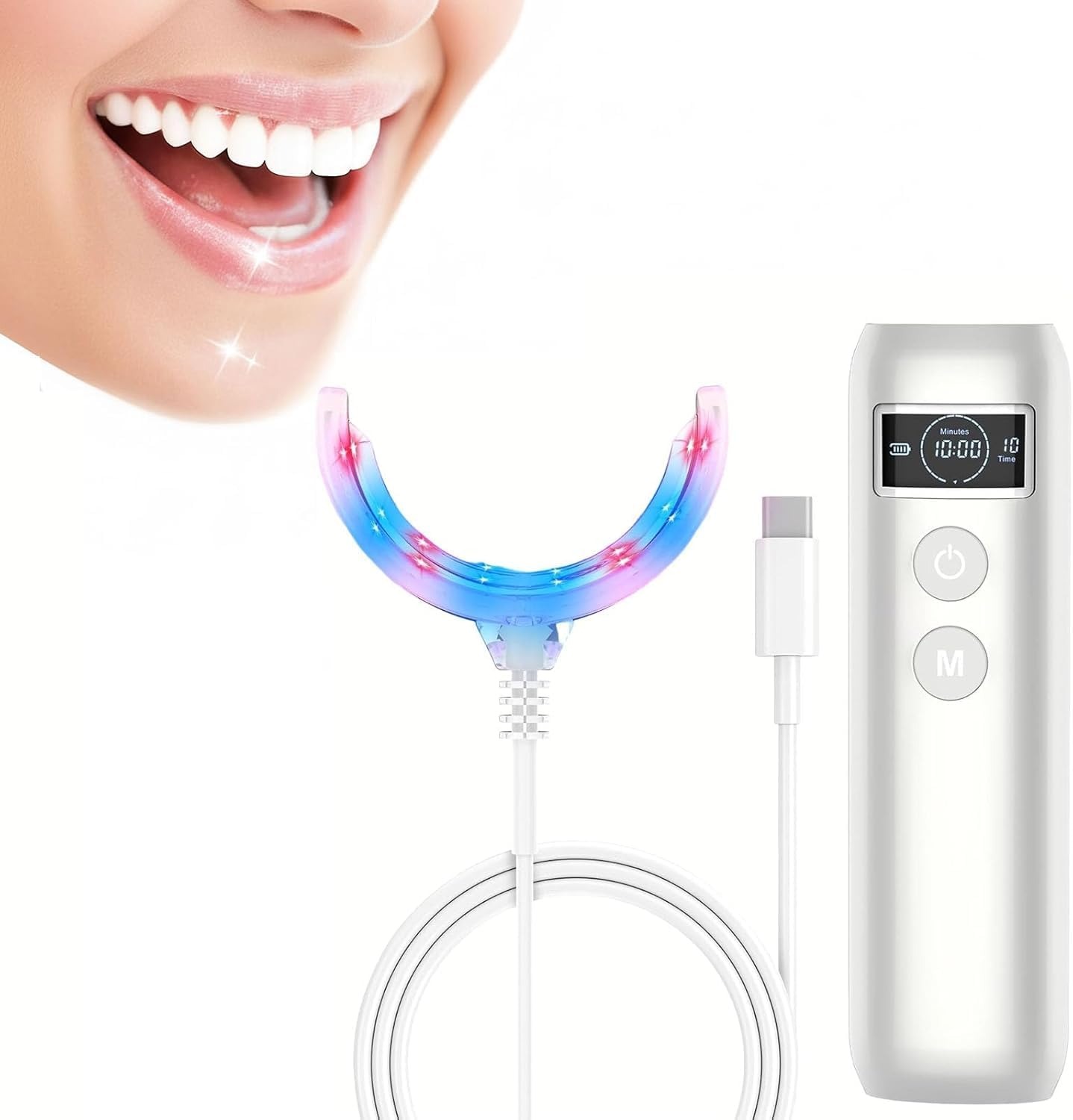 Teeth Whitening With Blue Light - โคมไฟเร่งการฟอกฟันขาว แสงสีฟ้าและสีแดง LED ถาดดูแลช่องปาก ชาร์จได้ พกพาสะดวก