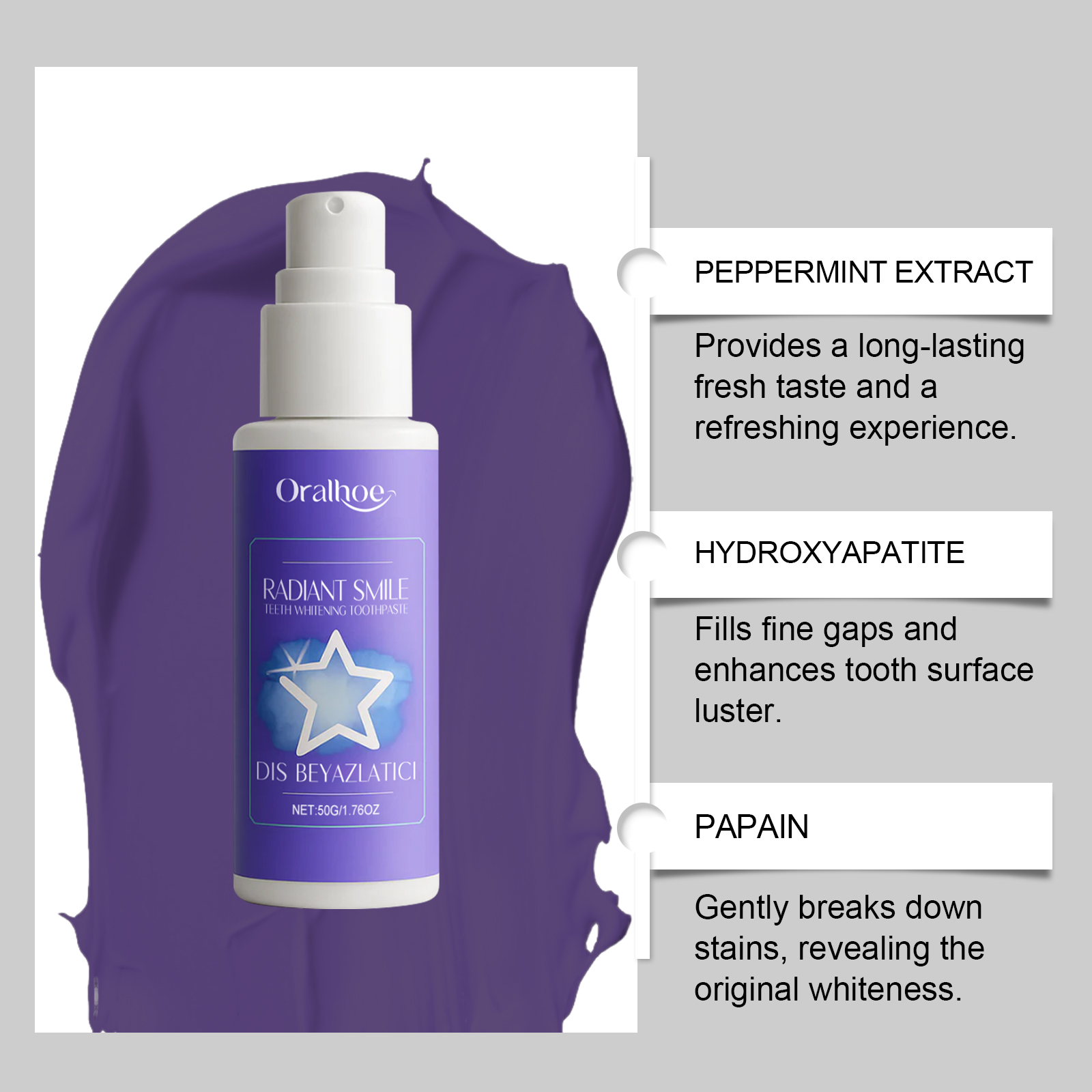 ยาสีฟันไวท์เทนนิ่งสีม่วง ORALH - Teeth Whitening Or Bleaching บทวิจารณ์และราคา